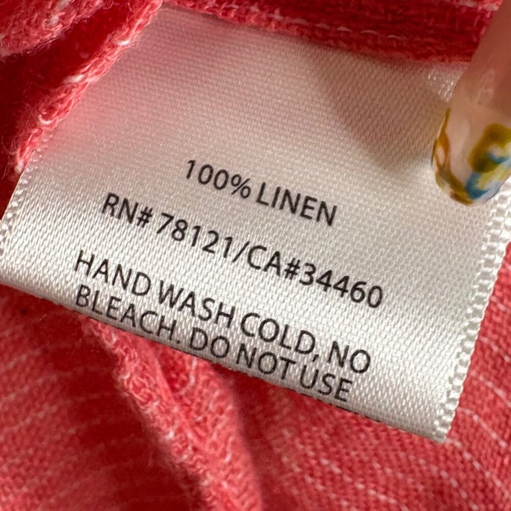 Eileen Fisher Women’s XS Coral 100% Linen Gauze Striped Henley Top Coastal - Picture 4 of 11